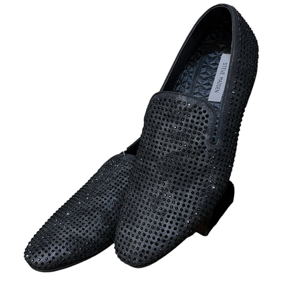 STEVE MADDEN Caviar Black Rhinestone Loafers Slip-On Men’s Size 11.5 - Picture 4 of 13